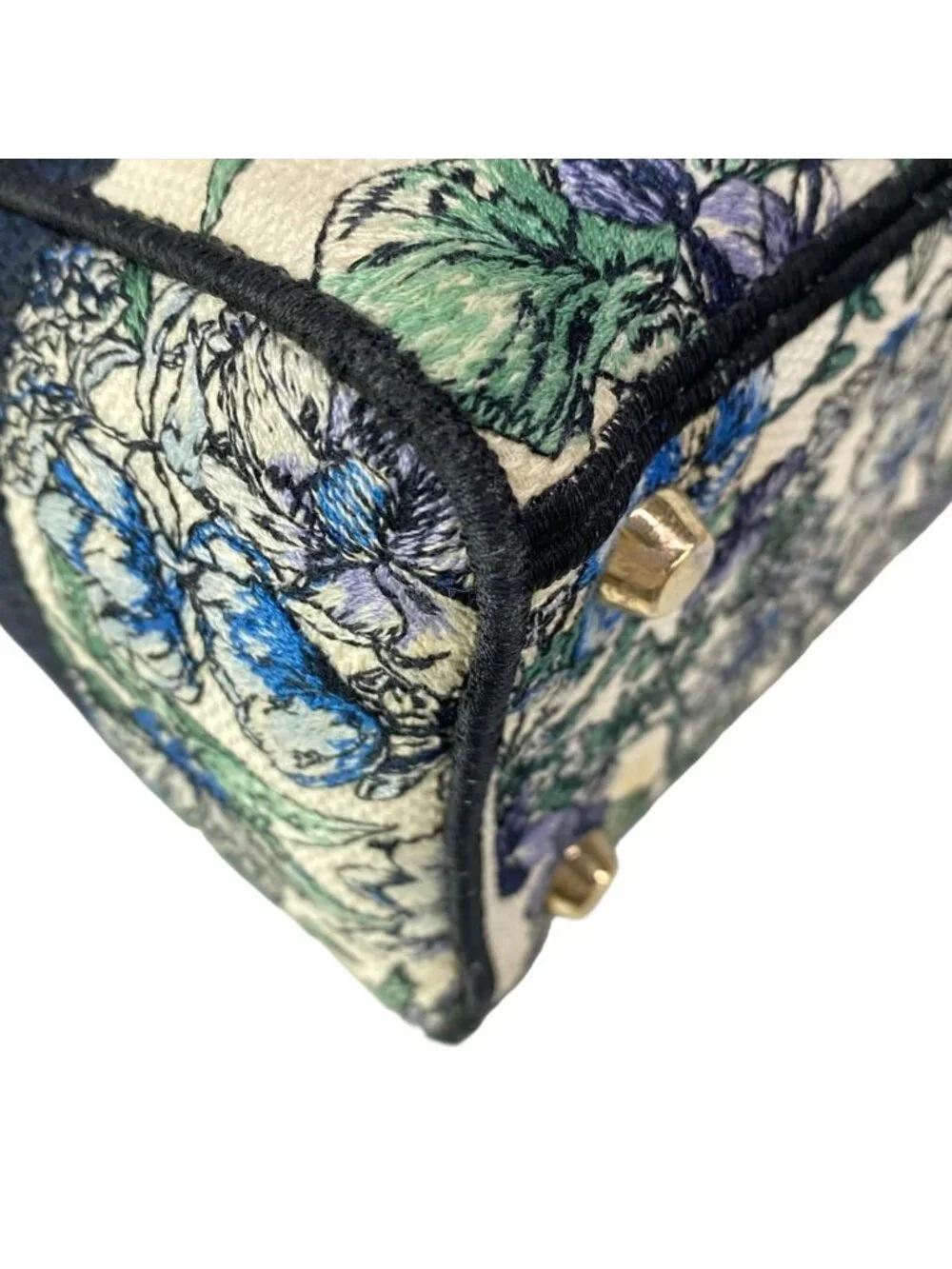 Dior Handbag Lady Delight Medium Bag Ivory Blue Multi Floral Pattern